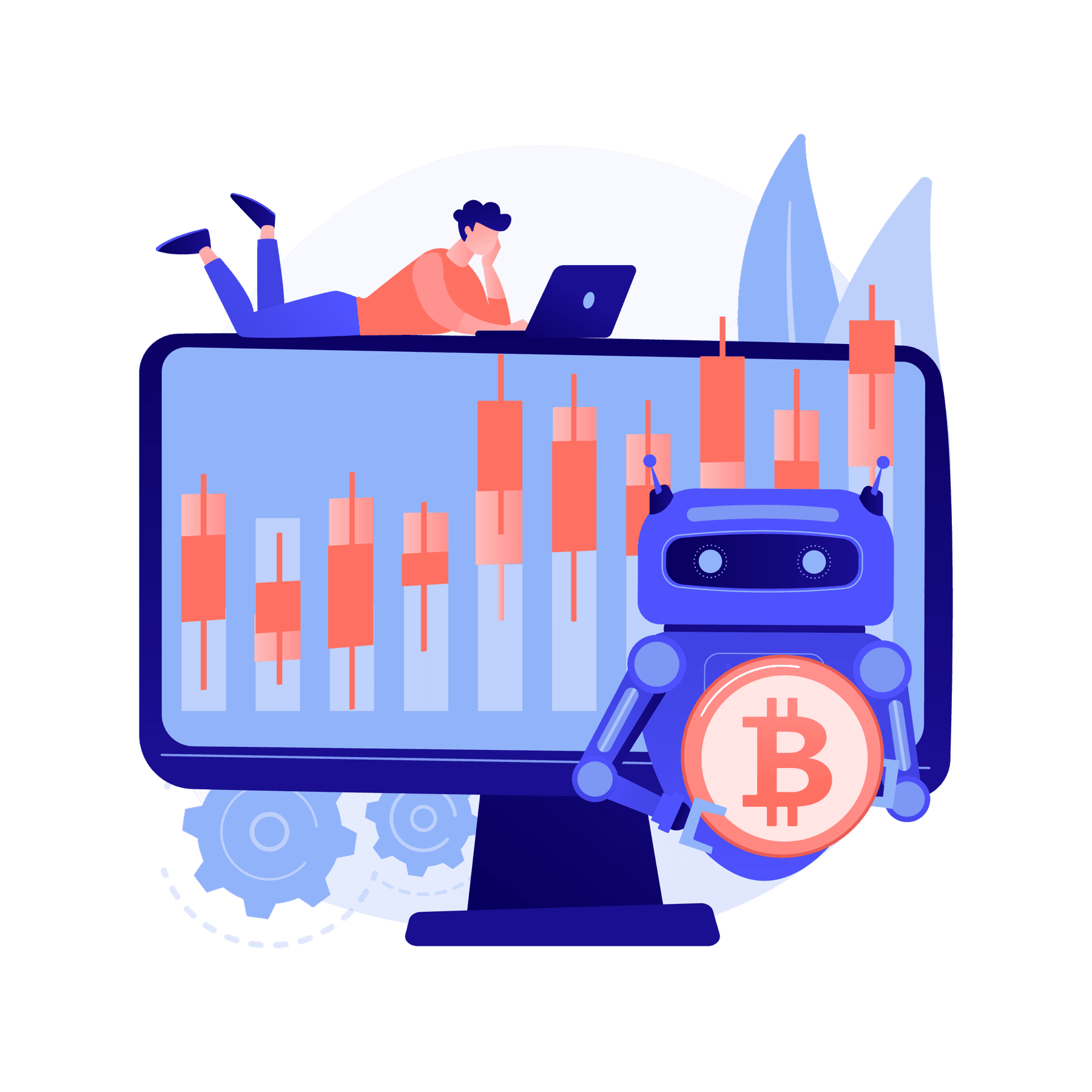 Ilustração de bot de trading cripto e automação