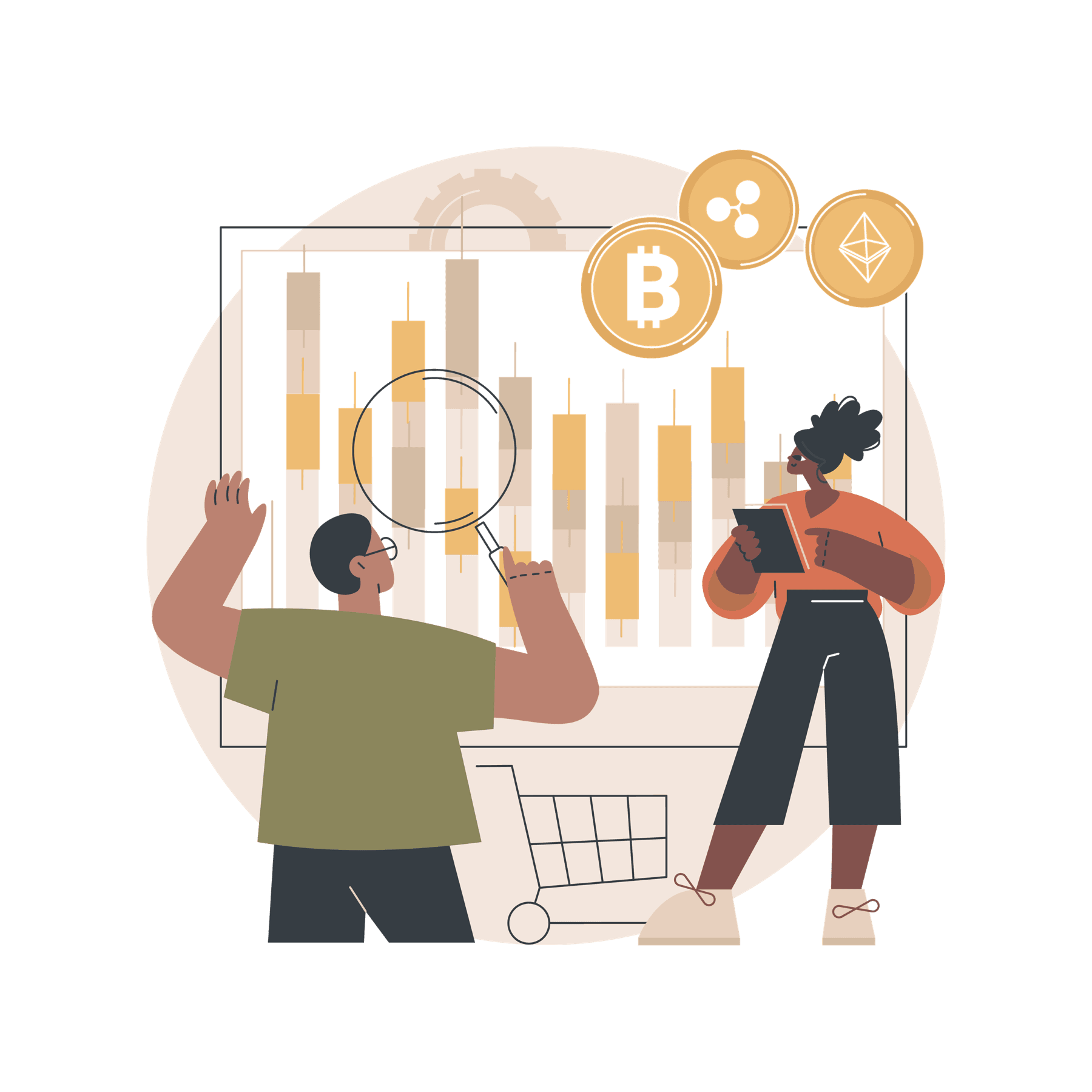 Ilustração de mesa de trading de criptomoedas
