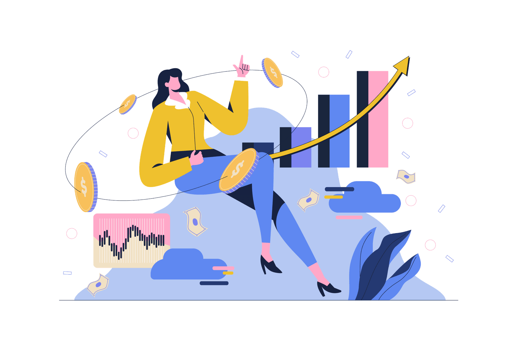 Ilustração de líderes financeiros analisando crescimento