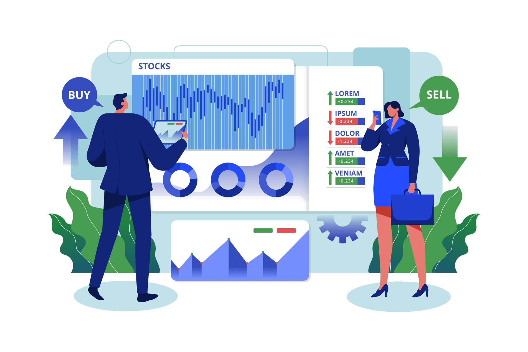 Ilustração de dados de bolsa e análise de mercado