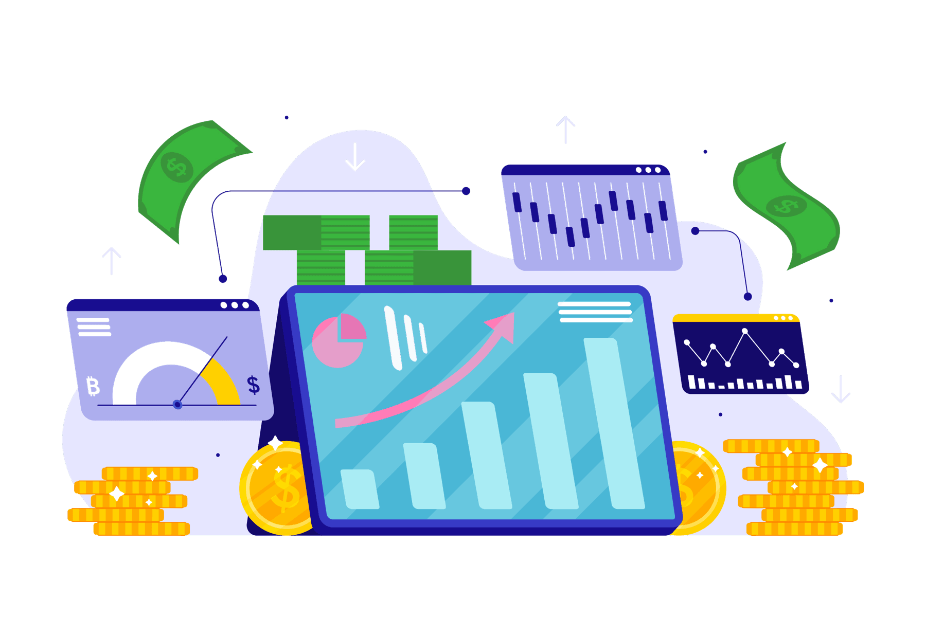 Ilustração de tela com gráfico de mercado financeiro